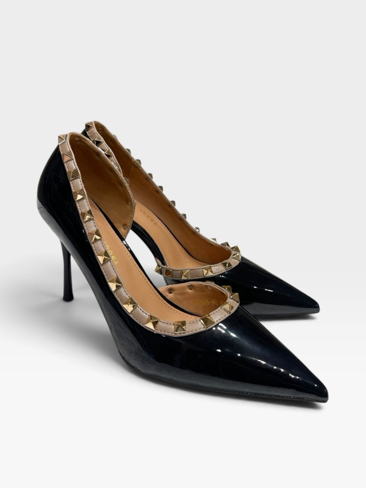 鉚釘側空高跟鞋-黑