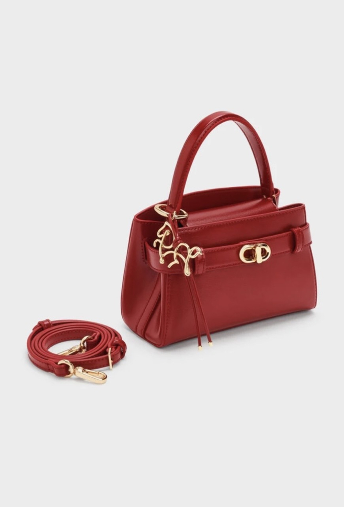 Aubrielle 金屬掛飾手提包- 番茄紅